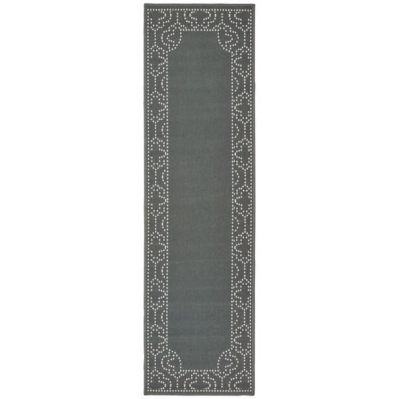 Oriental Weavers Marina Indoor/Outdoor Rug - 1247X - 2'3" x 7'6" - in Grey/ Ivory - Classic Casual Style, Water, Stain and Fade Resistant, Hose Clean, Patio, Outdoor Living Area Rug