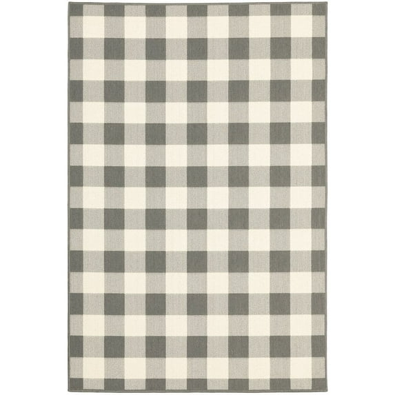 Oriental Weavers Marina Indoor/Outdoor Rug - 2598W - 7'10" x 10'10" - in Gray/ Ivory - Modern Farmhouse Style, Water, Stain and Fade Resistant, Hose Clean, Patio, Outdoor Living Area Rug