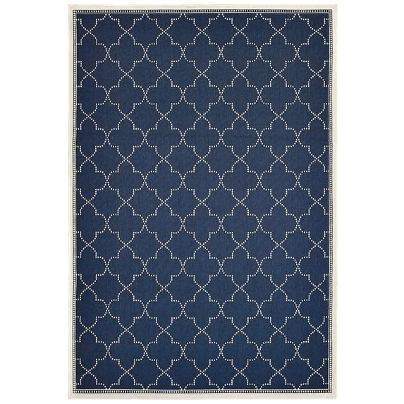 Oriental Weavers Marina Indoor/Outdoor Rug - 6025P - 8'6" x 13' - in Navy/ Ivory - Moroccan Style, Water, Stain and Fade Resistant, Hose Clean, Patio, Outdoor Living Area Rug