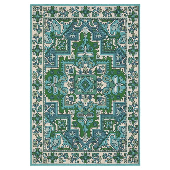 Oriental Weavers Meridian 2808G - Machine Woven Area Rug - 5'3" x 7'6" - in Blue/ Green - Traditional Style Patio, Deck, Porch, Mud Room Rug