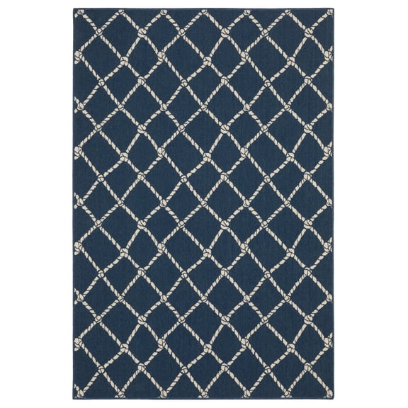 Oriental Weavers Meridian 4295B - Machine Woven Area Rug - 5'3" x 7'6" - in Navy/ Ivory - Coastal Style Patio, Deck, Porch, Mud Room Rug