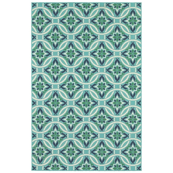 Oriental Weavers Meridian Indoor/Outdoor Rug - 5868L - 8'6" x 13' - in Blue/ Green - Moroccan Style, Water, Stain and Fade Resistant, Hose Clean, Patio, Outdoor Living Area Rug