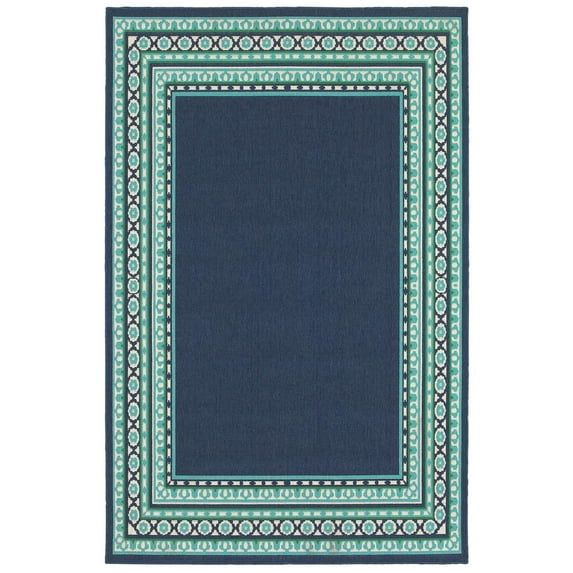 Oriental Weavers Meridian Indoor/Outdoor Rug - 9650B - 5'3" x 7'6" - in Navy/ Green - Vintage Inspired, Water, Stain and Fade Resistant, Hose Clean, Patio, Outdoor Living Area Rug