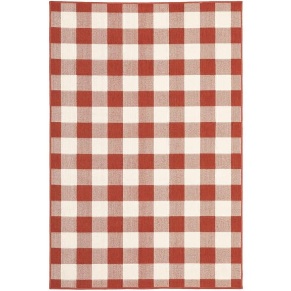 Oriental Weavers Meridian Indoor/Outdoor Rug - 2598R - 1'10" x 2'10" - in Red/ Ivory - Modern Farmhouse Style, Water, Stain and Fade Resistant, Hose Clean, Patio, Outdoor Living Area Rug