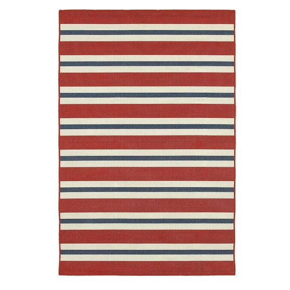 Oriental Weavers Meridian Indoor/Outdoor Rug - 5701R - 7'10" Round - in Red/ Blue - Nautical & Coastal, Water, Stain and Fade Resistant, Hose Clean, Patio, Outdoor Living Area Rug