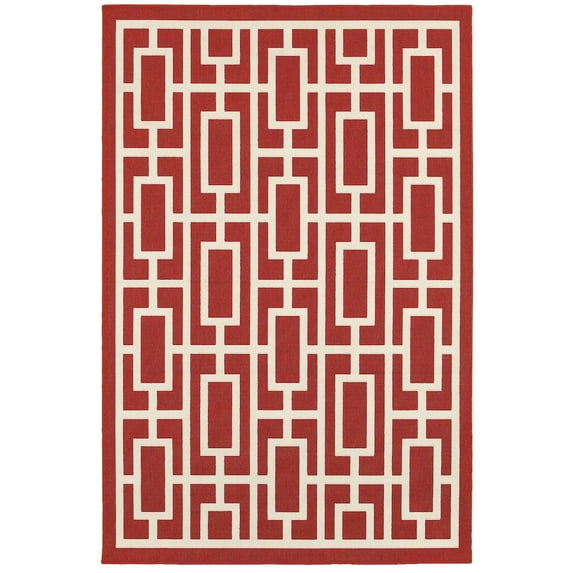 Oriental Weavers Meridian Indoor/Outdoor Rug - 9754R - 8'6" x 13' - in Red/ Ivory - Moroccan Style, Water, Stain and Fade Resistant, Hose Clean, Patio, Outdoor Living Area Rug