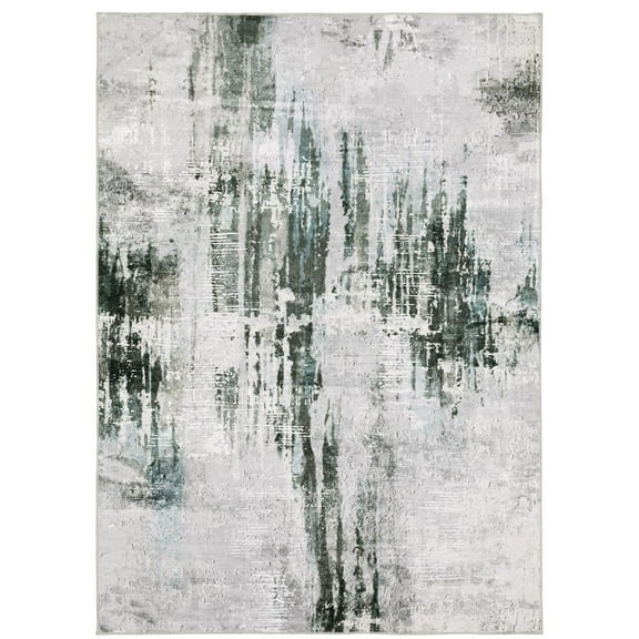 Oriental Weavers Malibu Washable Area Rug - MAL03 - 3'6" x 5'6" - in Gray/ Teal - Modern Style, Non-Slip, Stain Resitant, Ultra Low Pile, Entrway, Bedroom Rug