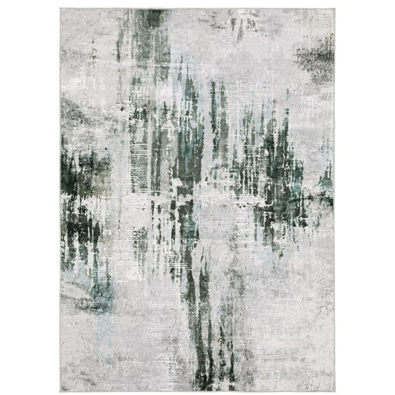 Oriental Weavers Malibu Washable Area Rug - MAL03 - 5' x 7' - in Grey/ Teal - Modern Style, Non-Slip, Stain Resitant, Ultra Low Pile, Bedroom, Office Rug