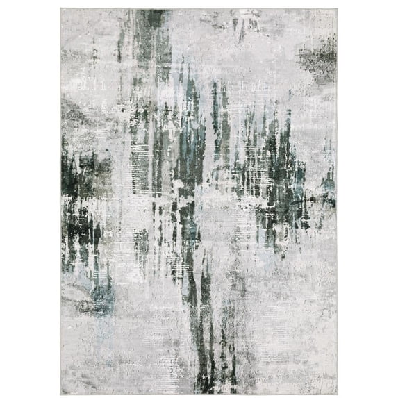 Oriental Weavers Malibu Washable Area Rug - MAL03 - 7'6" x 10' - in Grey/ Teal - Modern Style, Non-Slip, Stain Resitant, Ultra Low Pile, Dining, Living Room Rug
