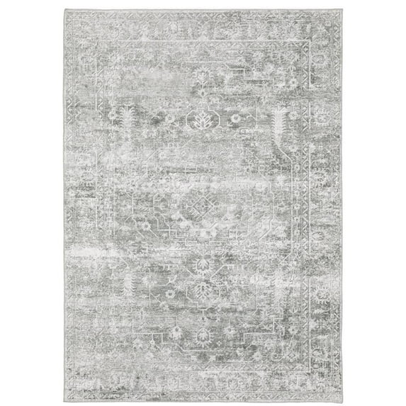 Oriental Weavers Malibu Washable Area Rug - MAL08 - 3'6" x 5'6" - in Sage Green/ Gray - Vintage Inspired, Non-Slip, Stain Resitant, Ultra Low Pile, Entrway, Bedroom Rug