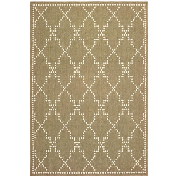 Oriental Weavers Marina Indoor/Outdoor Rug - 7765Y - 2'5" x 4'5" - in Tan/ Ivory - Moroccan Style, Water, Stain and Fade Resistant, Hose Clean, Patio, Outdoor Living Area Rug