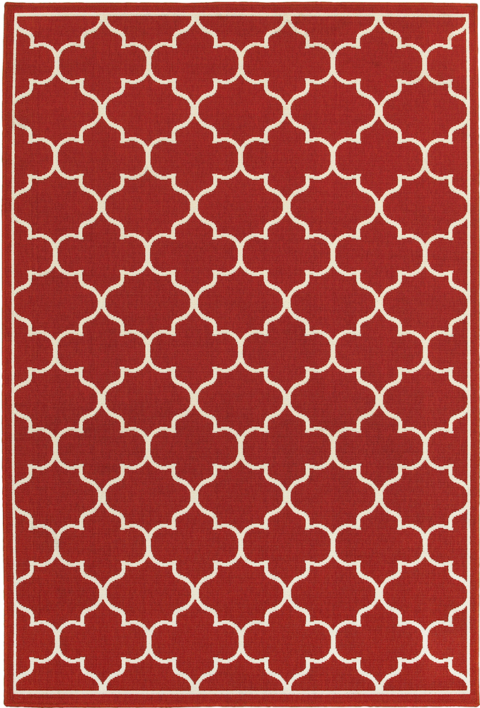 Oriental Weavers Meridian Indoor/Outdoor Rug - 1295R - 6'7" x 9'6" - in Red/ Ivory - Moroccan Style, Water, Stain and Fade Resistant, Hose Clean, Patio, Outdoor Living Area Rug
