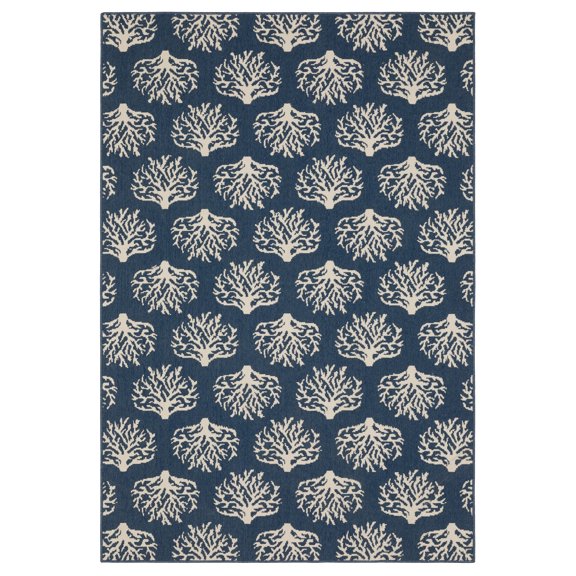Oriental Weavers Meridian 7420A - Machine Woven Area Rug - 3'7" x 5'6" - in Navy/ Ivory - Coastal Style Patio, Deck, Porch, Mud Room Rug
