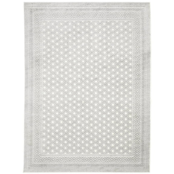 Oriental Weavers Montecito Area Rug - 094W8 - 6'7" x 9'6" - in White/ Gray - Classic Casual Style, Stain Resistant, Family and Pet Friendly , Dining, Living Room Rug