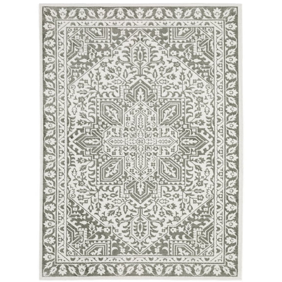 Oriental Weavers Montecito Area Rug - 1101W - 5'3" x 7'6" - in Grey/ White - Vintage Inspired, Stain Resistant, Family and Pet Friendly , Bedroom, Office Rug