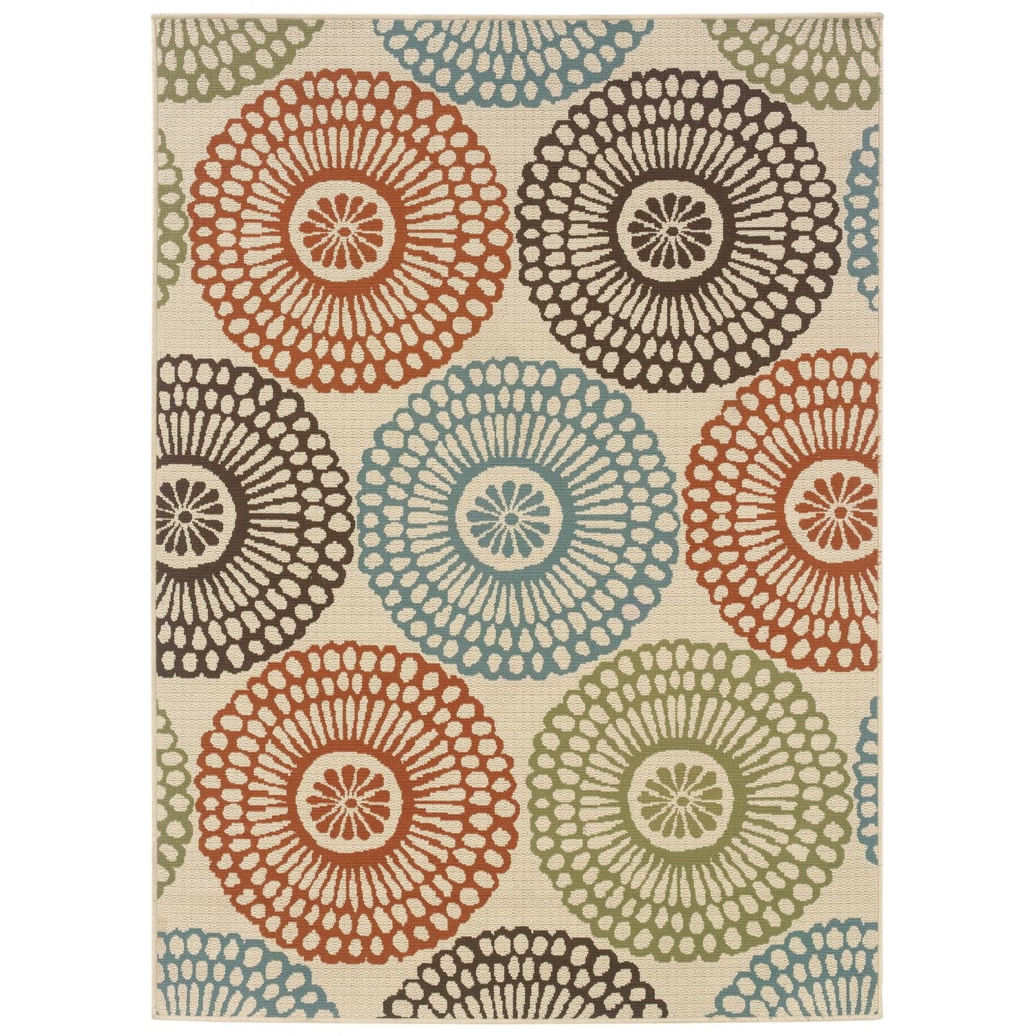 Montego Floral Pattern Multicolor Synthetic Outdoor Rug