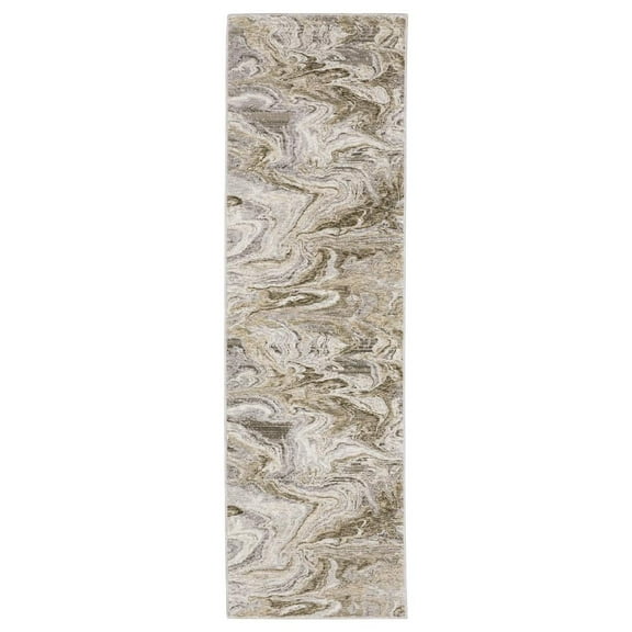 Oriental Weavers Nebulous Area Rug - 530E9 - 2'3" x 7'6" - in Ivory/ Tan - Modern Style, Stain Resistant, Family and Pet Friendly , Entryway, Hallway Runner Rug