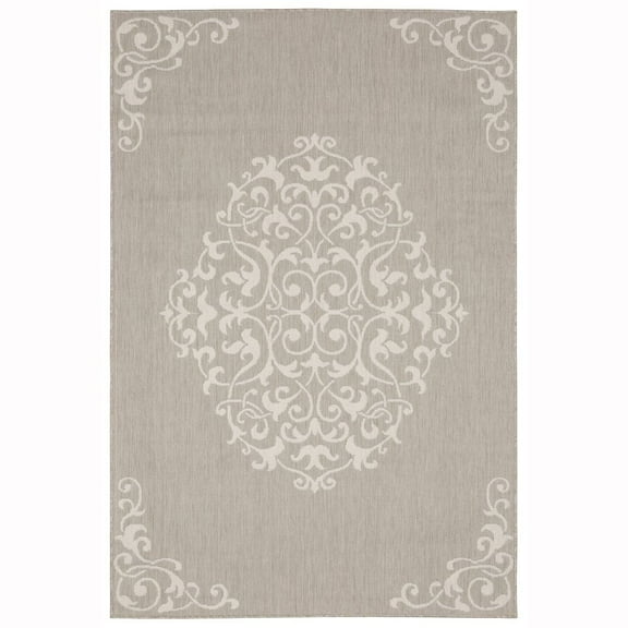 Oriental Weavers Portofino Indoor/Outdoor Rug - 6649W - 7'10" x 10' - in Taupe/ Ivory - Vintage Inspired, Water, Stain and Fade Resistant, Hose Clean, Patio, Outdoor Living Area Rug