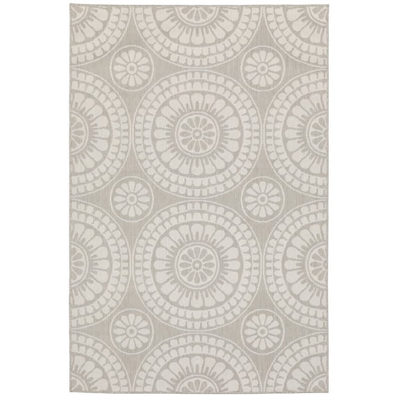 Oriental Weavers Portofino Indoor/Outdoor Rug - 1832H - 9'10" x 12'10" - in Grey/ Ivory - Casual Geometric, Water, Stain and Fade Resistant, Hose Clean, Patio, Outdoor Living Area Rug