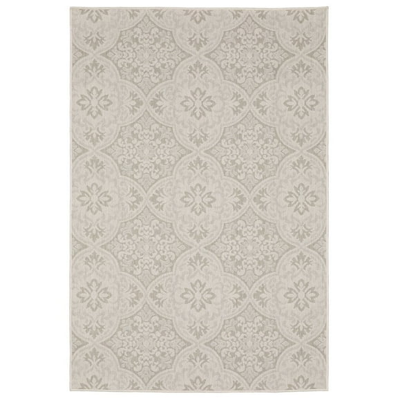 Oriental Weavers Portofino Indoor/Outdoor Rug - 2805W - 7'10" x 10' - in Ivory/ Gray - Moroccan Style, Water, Stain and Fade Resistant, Hose Clean, Patio, Outdoor Living Area Rug
