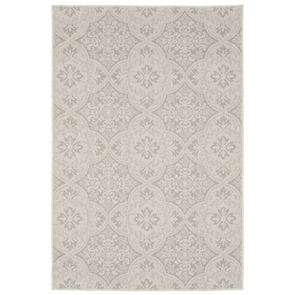 Oriental Weavers Portofino Indoor/Outdoor Rug - 2805W - 7'10" x 10' - in Ivory/ Gray - Moroccan Style, Water, Stain and Fade Resistant, Hose Clean, Patio, Outdoor Living Area Rug