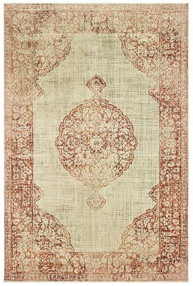 Ivory and Rust Oriental Synthetic Area Rug 5'3" x 7'6"