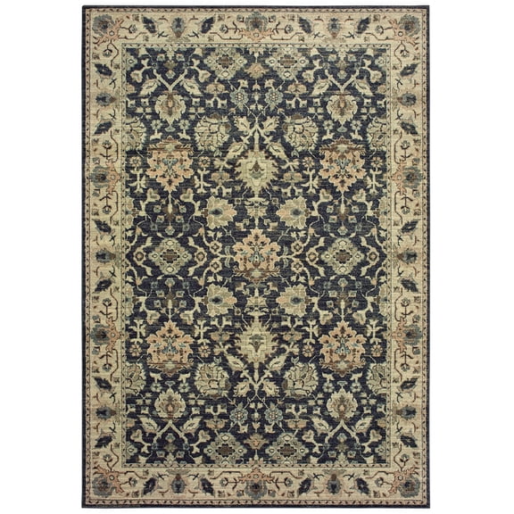 Sphinx Raleigh Area Rug 8026P Navy Rings Scrolls 9' 10" x 12' 10" Rectangle