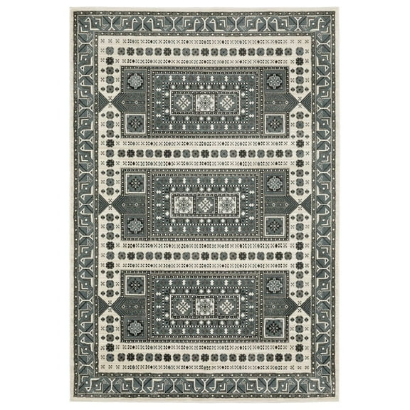 Oriental Weavers Raylan Area Rug - RAY01 - 9'10" x 12'10" - in Gray/ Blue - Eclectic Global Style, Stain Resistant, Family and Pet Friendly , Family, Dining, Living Room Rug