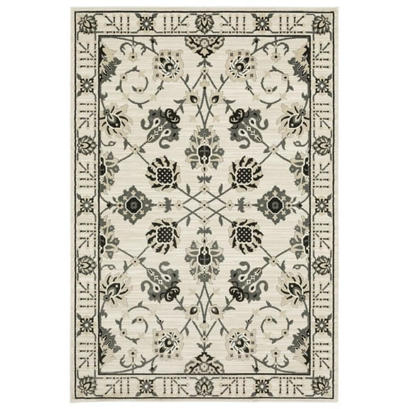 Oriental Weavers Raylan Area Rug - RAY03 - 6'7" x 9'6" - in Ivory/ Gray - Vintage Inspired, Stain Resistant, Family and Pet Friendly , Dining, Living Room Rug