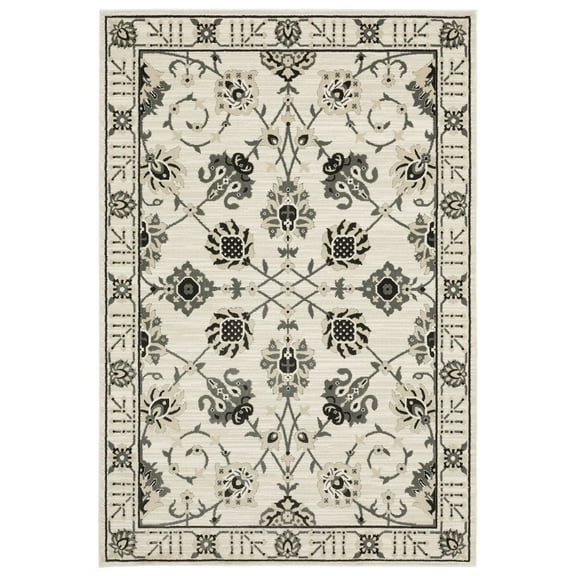 Oriental Weavers Raylan Area Rug - RAY03 - 7'10" x 10'10" - in Ivory/ Grey - Vintage Inspired, Stain Resistant, Family and Pet Friendly , Dining, Living Room Rug