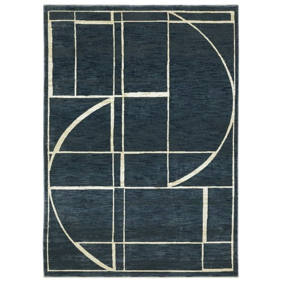 Oriental Weavers Reed Area Rug - RE04B - 7'10" x 10'10" - in Blue/ Ivory - Modern Style, Stain Resistant, Family and Pet Friendly , Dining, Living Room Rug