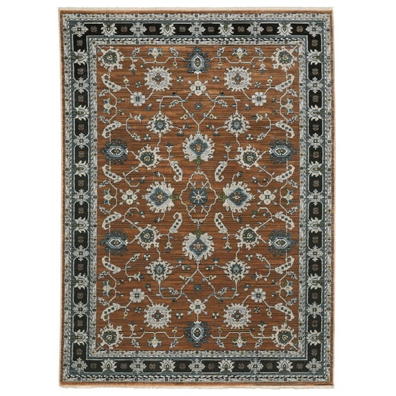 Oriental Weavers Keira Area Rug - KEI05 - 2'3" x 7'6" - in Rust/ Grey - Vintage Inspired, Stain Resistant, Family and Pet Friendly , Entryway, Hallway Runner Rug