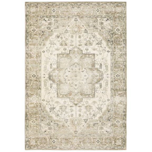 Oriental Weavers Savoy Area Rug - 28108 - 5'3" x 7'3" - in Tan/ Ivory - Vintage Inspired, Stain Resistant, Family and Pet Friendly , Bedroom, Office Rug