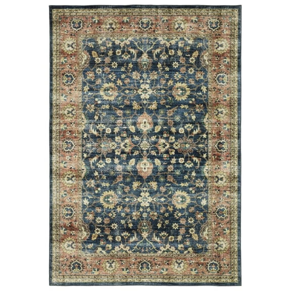 Oriental Weavers Sumter Washable Area Rug - SUM04 - 2' x 8' - in Blue/ Rust - Vintage Inspired, Non-Slip, Stain Resitant, Ultra Low Pile, Entryway, Hallway Runner Rug