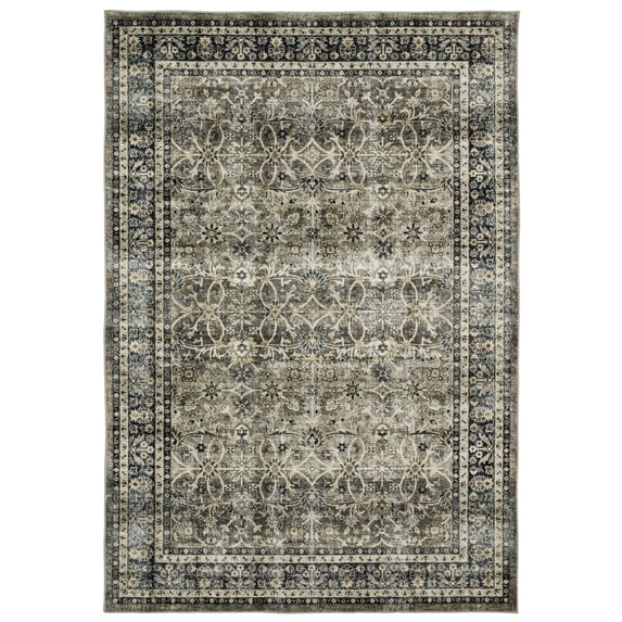 Oriental Weavers Sumter Washable Area Rug - SUM06 - 2' x 8' - in Charcoal Grey/ Blue - Vintage Inspired, Non-Slip, Stain Resitant, Ultra Low Pile, Entryway, Hallway Runner Rug