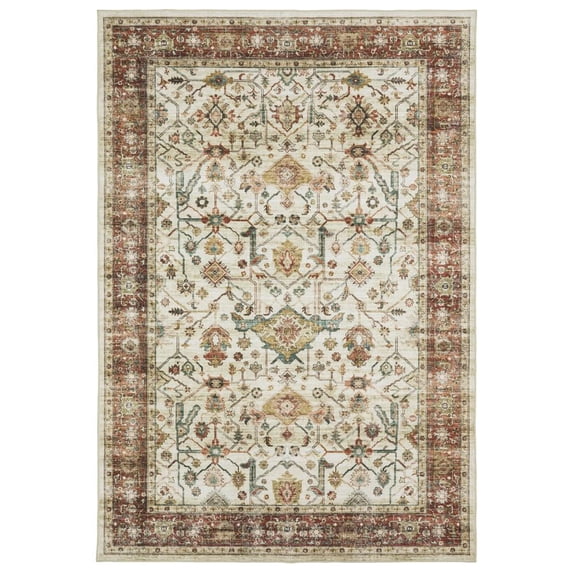 Oriental Weavers Sumter SUM05 Ivory/Rust Red Machine Washable Indoor Area Rug - 5' x 7'