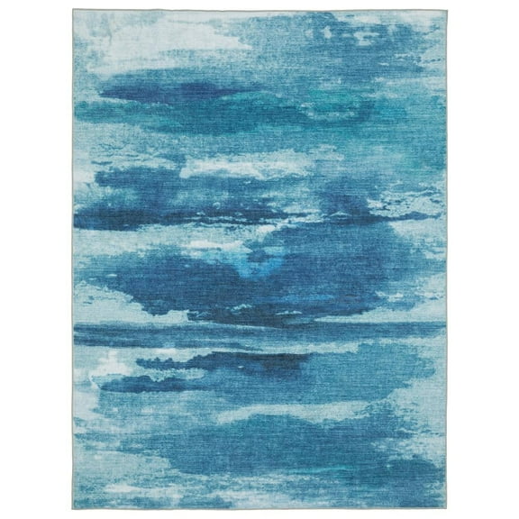 Oriental Weavers Sumter Washable Area Rug - SUM10 - 2' x 8' - in Blue/ Ivory - Modern Style, Non-Slip, Stain Resitant, Ultra Low Pile, Entryway, Hallway Runner Rug