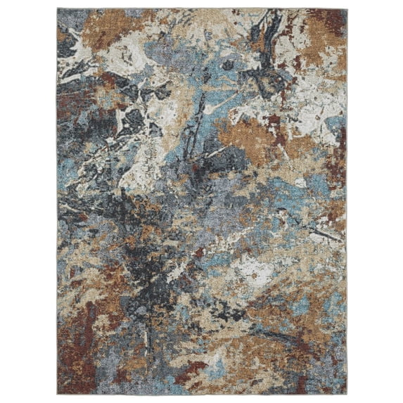 Oriental Weavers Sumter Washable Area Rug - SUM13 - 5' x 7' - in Blue/ Rust - Modern Style, Non-Slip, Stain Resitant, Ultra Low Pile, Bedroom, Office Rug