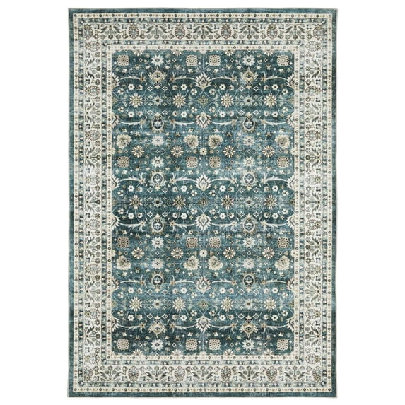 Oriental Weavers Sumter Area Rug SUM08 Washable Teal Medallion 3' 6" X 5' 6" Rectangle