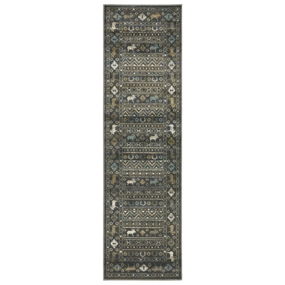 Oriental Weavers Venice Area Rug - 095E8 - 2'3" x 7'6" - in Blue/ Gold - Southwestern Lodge Style, Stain Resistant, Family and Pet Friendly , Entryway, Hallway Runner Rug