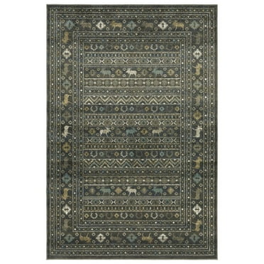 Oriental Weavers Venice Area Rug - 095E8 - 6'7" x 9'2" - in Blue/ Gold - Southwestern Lodge Style, Stain Resistant, Family and Pet Friendly , Dining, Living Room Rug