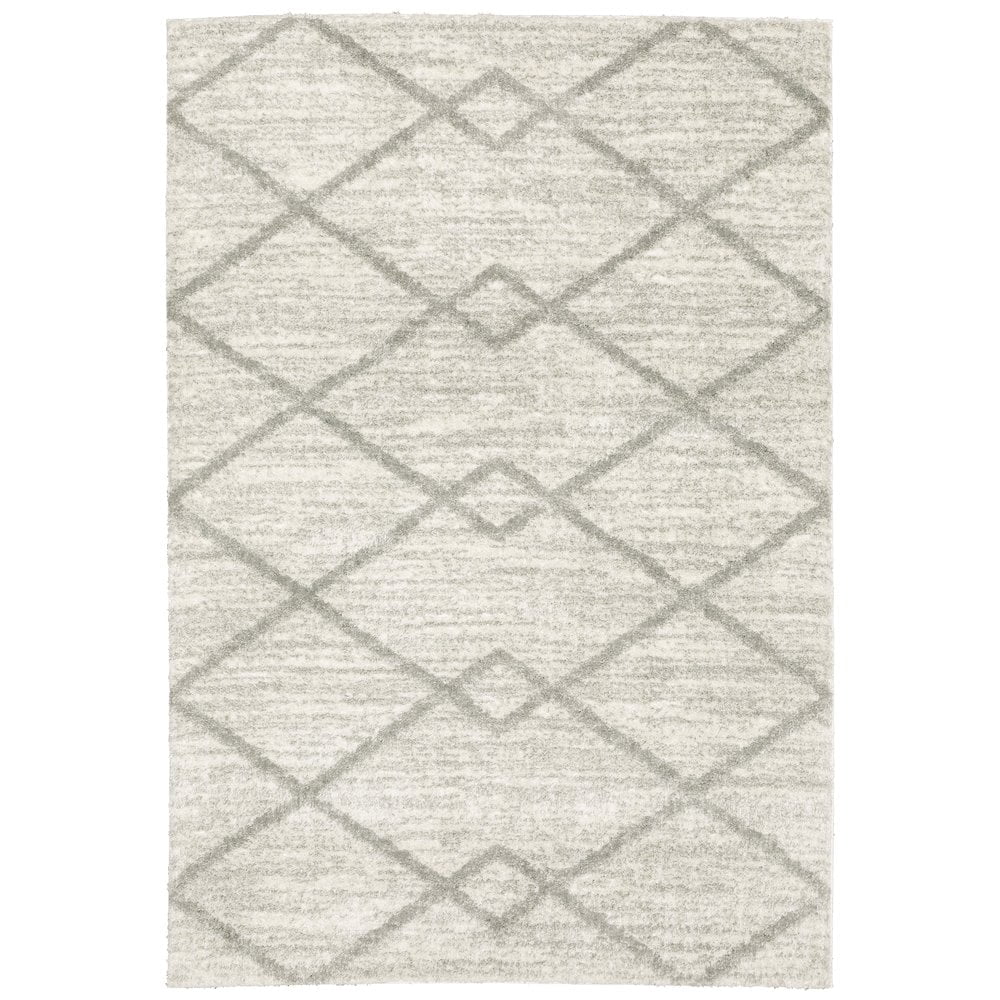 Ivory and Grey Geometric Shag 6' x 9' Wool Rug