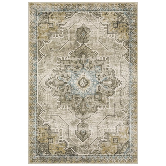 Oriental Weavers Venice Area Rug - 1104W - 7'10" x 10' - in Grey/ Blue - Vintage Inspired, Stain Resistant, Family and Pet Friendly , Dining, Living Room Rug