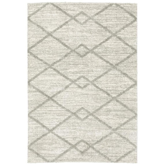 Oriental Weavers Verona Area Rug - 143W6 - 3'10" x 5'5" - in Ivory/ Gray - Plush Soft Shag, Modern Style, Stain Resistant, Cushion Feel, Entrway, Bedroom Rug