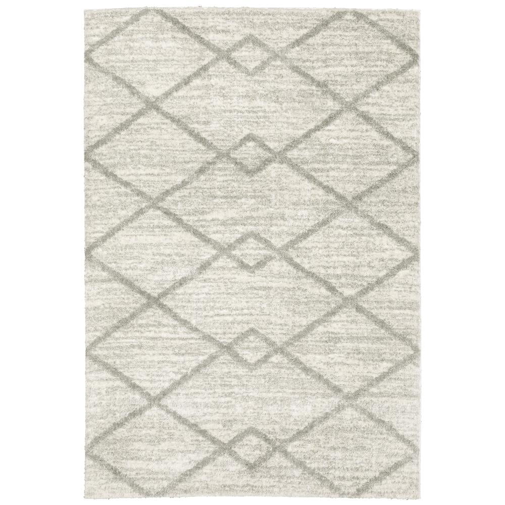 Ivory and Gray Geometric Shag Wool 4' x 6' Rug