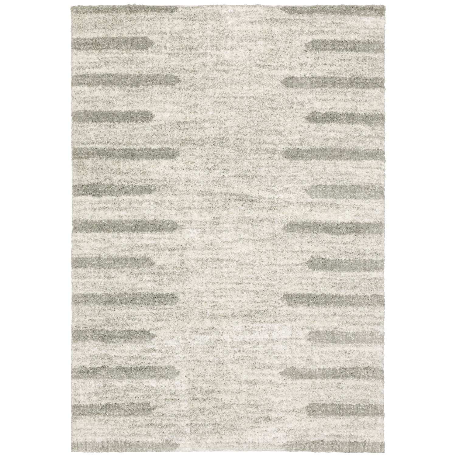 Ivory and Grey 5x8 Rectangular Wool Shag Rug