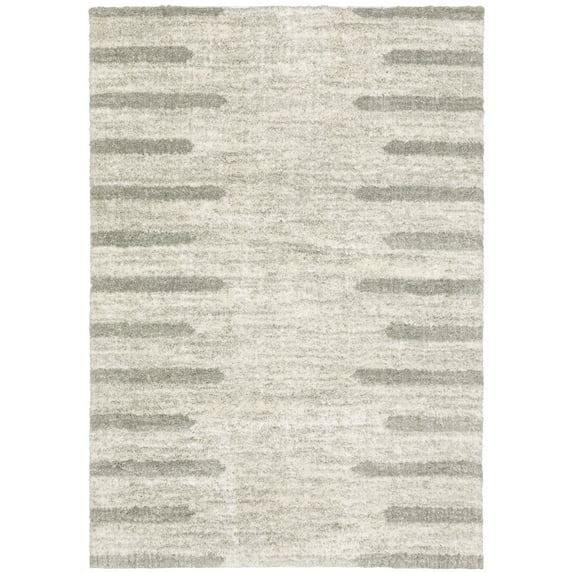 Oriental Weavers Verona Area Rug - 5605H - 6'7" x 9'6" - in Ivory/ Gray - Plush Soft Shag, Modern Style, Stain Resistant, Cushion Feel, Dining, Living Room Rug