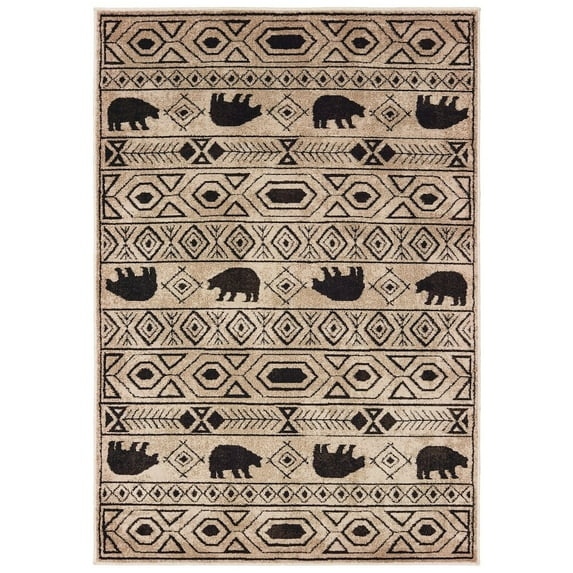 Oriental Weavers Woodlands Area Rug - 9651A - 9'10" x 12'10" - in Ivory/ Black - Lodge Style, Stain Resistant, Family and Pet Friendly , Family, Dining, Living Room Rug
