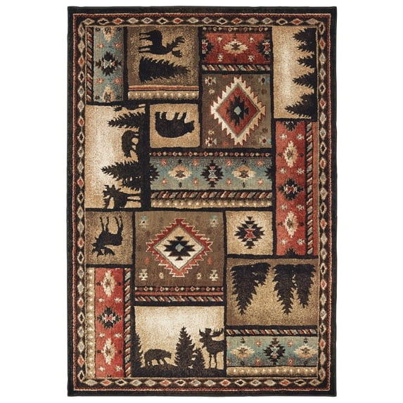 Oriental Weavers Woodlands Area Rug - 1041C - 1'10" x 7'6" - in Black/ Multi - Lodge Style, Stain Resistant, Family and Pet Friendly , Entryway, Hallway Runner Rug