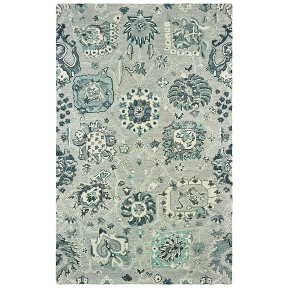Oriental Weavers Zahra Hand-made Wool Area Rug - 75508 - 8' x 10' - in Grey/ Blue - Vintage Bohemian Style, Hand-Made Wool Rugs, Dining, Living Room Rug
